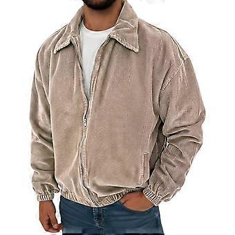 Miesten vintage-samettivaatteinen rento pitkähihainen taskullinen takki, khaki, M