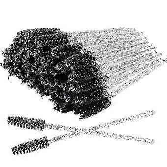 SHYV-300 stuks kristallen wimpermascaraborsteltjes, wegwerpborsteltjes voor wimperextensions, spoolieborsteltjes, make-uptoolset (zwart)