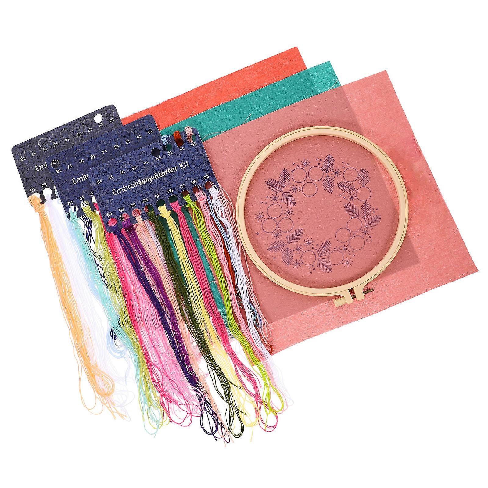 Embroidery Kit Flower Pattern Cross Stitch for Beginners 3Sets Portable