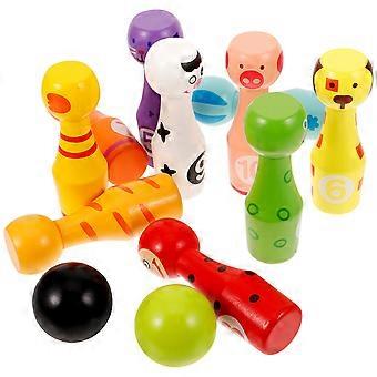 Children Bowling Balls Bowling Set Wooden Toy for Kids 2Sets Colorful Design