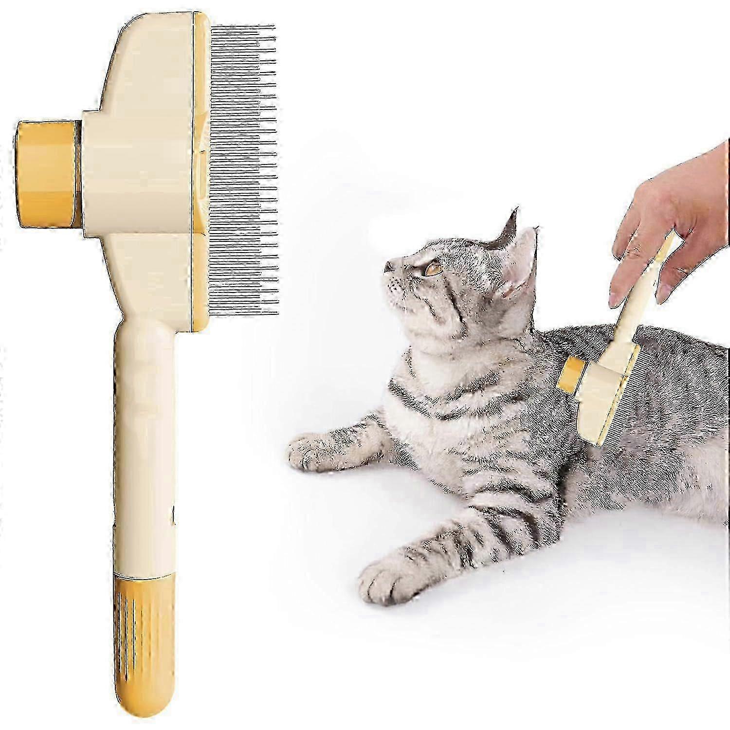 Self-cleaning pet brush compatible with indoor cats