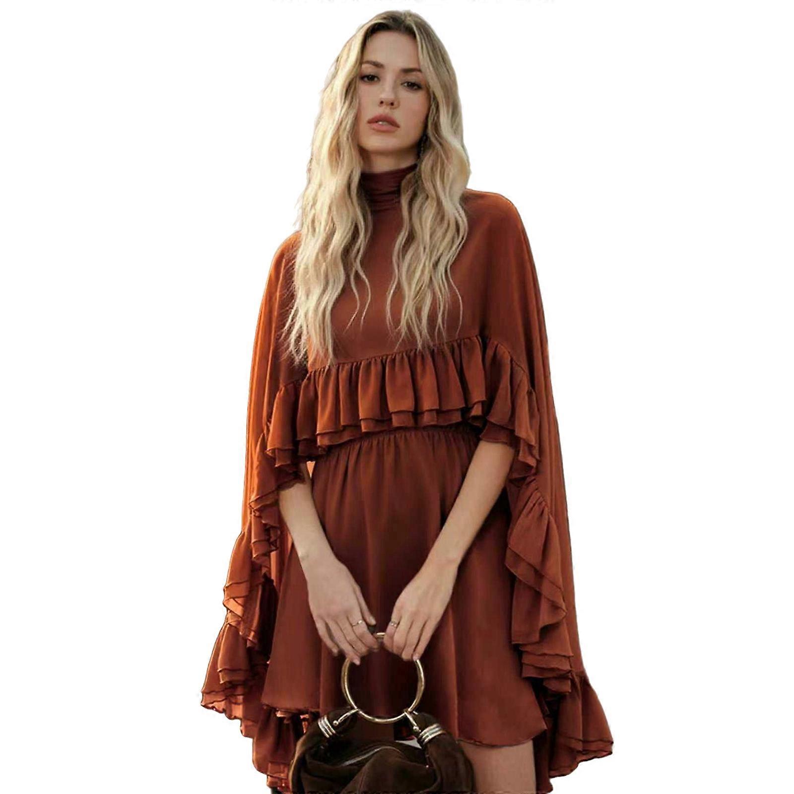 semi sheer chiffon ruffle dress with outer cape Semi-Sheer Stylist Q INSPIRE CHIC Women's Chiffon Cape