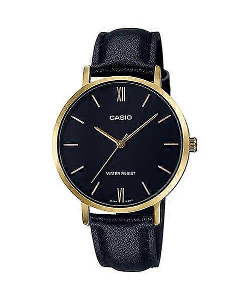 CASIO COLLECTION MINIMAL GOLD, LEATHER - BLACK