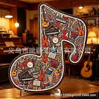 Musical Note Instrument Jigsaw Puzzle Ornament, 3D Wooden Music Note Puzzle with Display Stand, Creative Musical Instrument Puzzle Decor for Music Lov