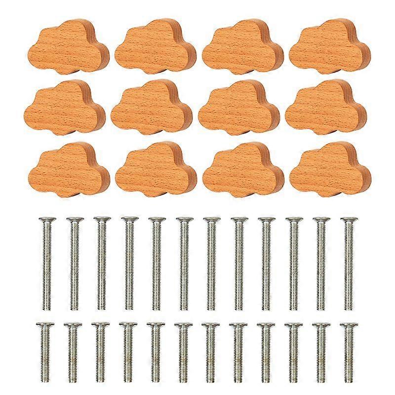 Boho Dresser Knobs - 12-Pack Durable Beech Drawer Knobs Cloud Wooden Dresser Pulls