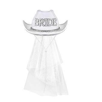 Bride Veil Hat with Hand Beading Blingbling Crystal Cowgirl Hat Beaded Heavy Cowgirl Hat for Bachelorette Party