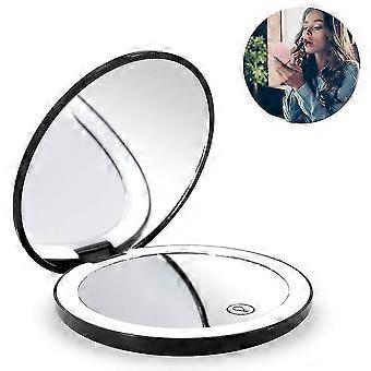 GHJK-Compact Rechargeable Lighted Makeup Mirror For Travel, Purse And Handbags,1x And 10x Magnifying Handheld Makeup Mirror With 12 Leds Lights, Illum