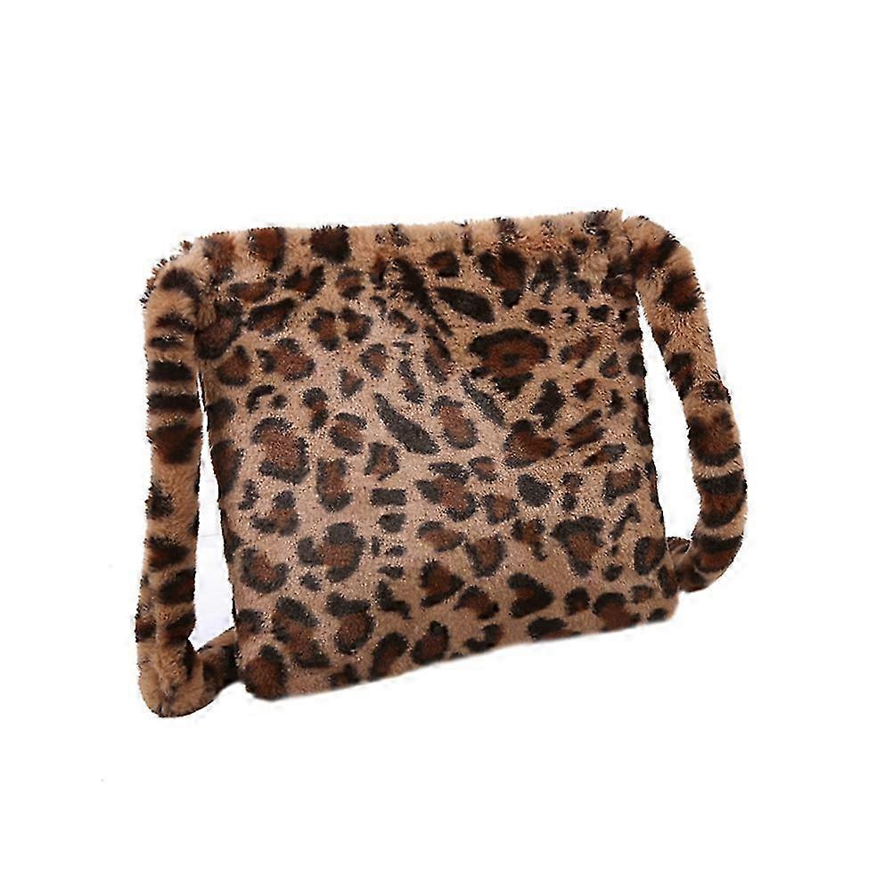 Plush Leopard Pattern Crossbody Bag for Storage Use 1Pcs Stylish Shoulder Bag