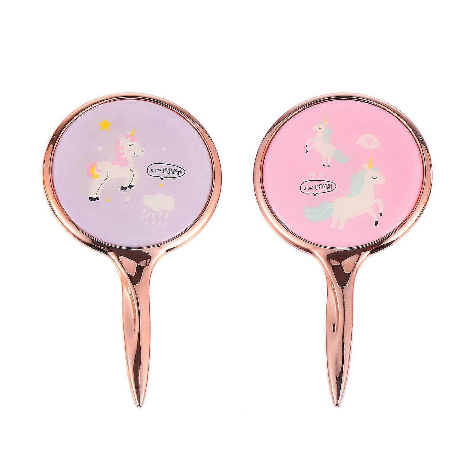 Makeup Mirror Unicorn Pattern Handheld Cosmetic Mirror for Makeup Use 2Pcs
