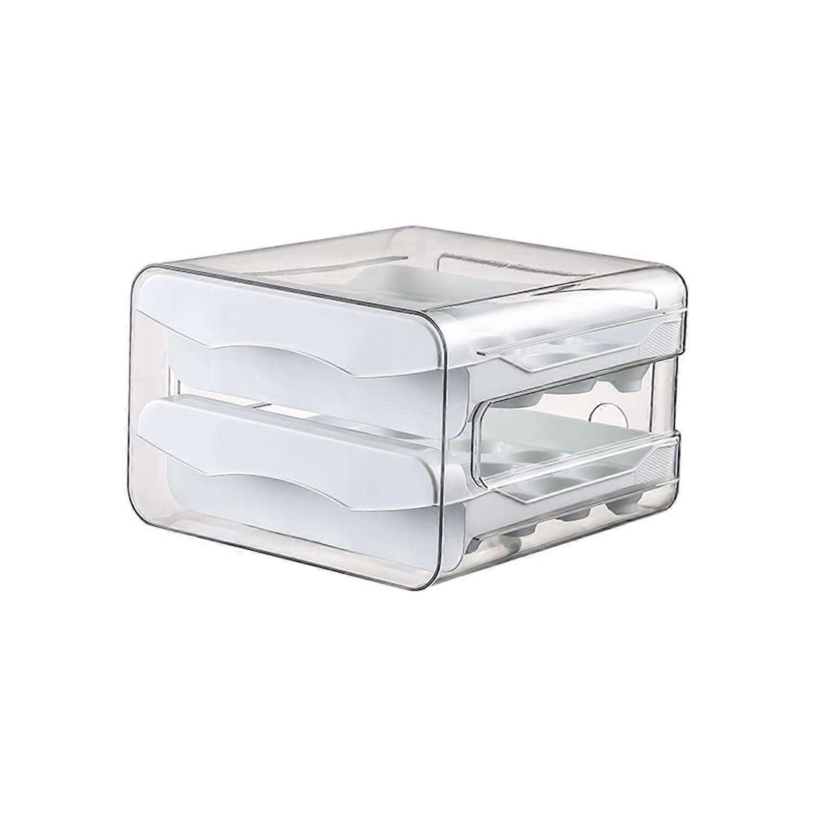 Automatic Rolling Egg Organizer White Storage Box for Refrigerator, SpaceSaving Durable Holder