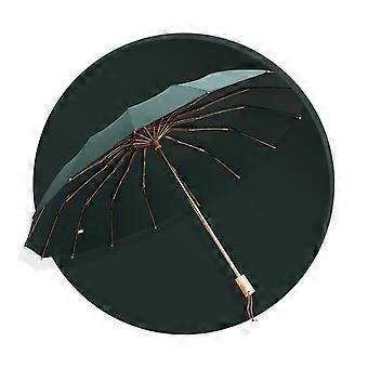 Compact Travel Umbrella 16 Rib Windproof Folding Design with Wooden Handle for Rain and Sun Protection