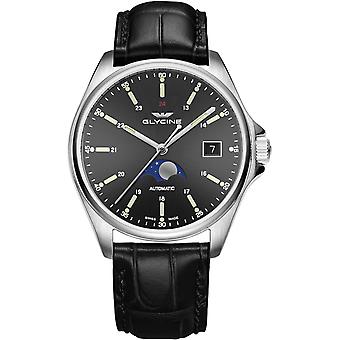 Glycine combate clássico Moonphase relógio masculino analógico automático com pulseira cowskin GL0116