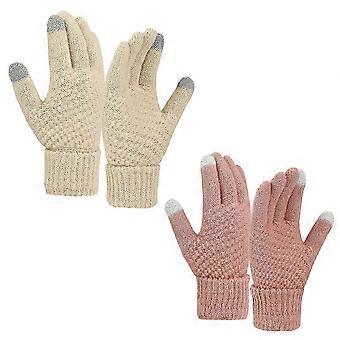Winter Touchscreen Texting Gloves  2 Pairs Men's & Women's Warm-Lined Knit with Elastic Cuff