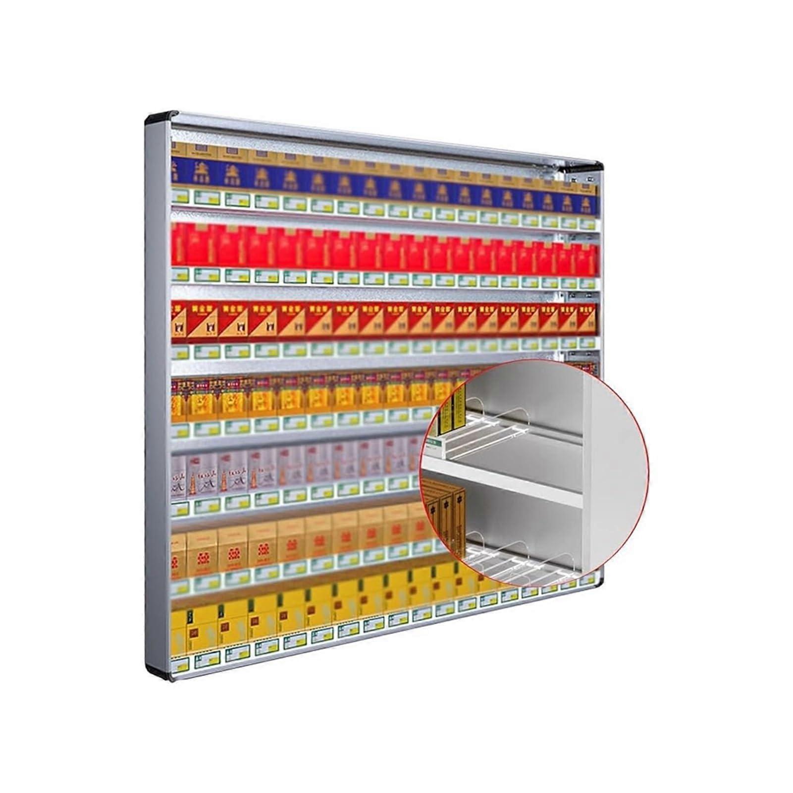 Automatic Cigarette Display Shelf with Pusher System, Wall Mounted Silver Rack for Retail Store