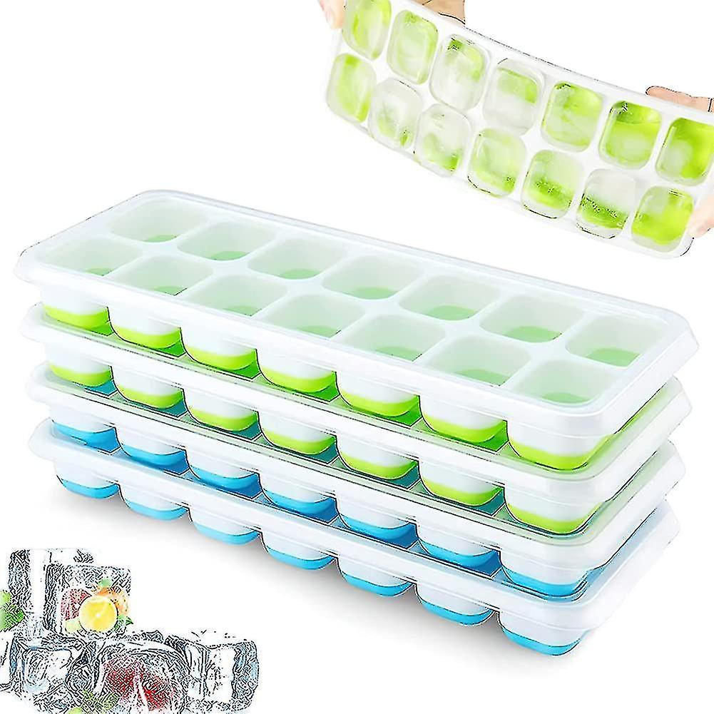 4 Pack Silic Ice Cube Trays With Lid, Saving And Stackable, Lfgb