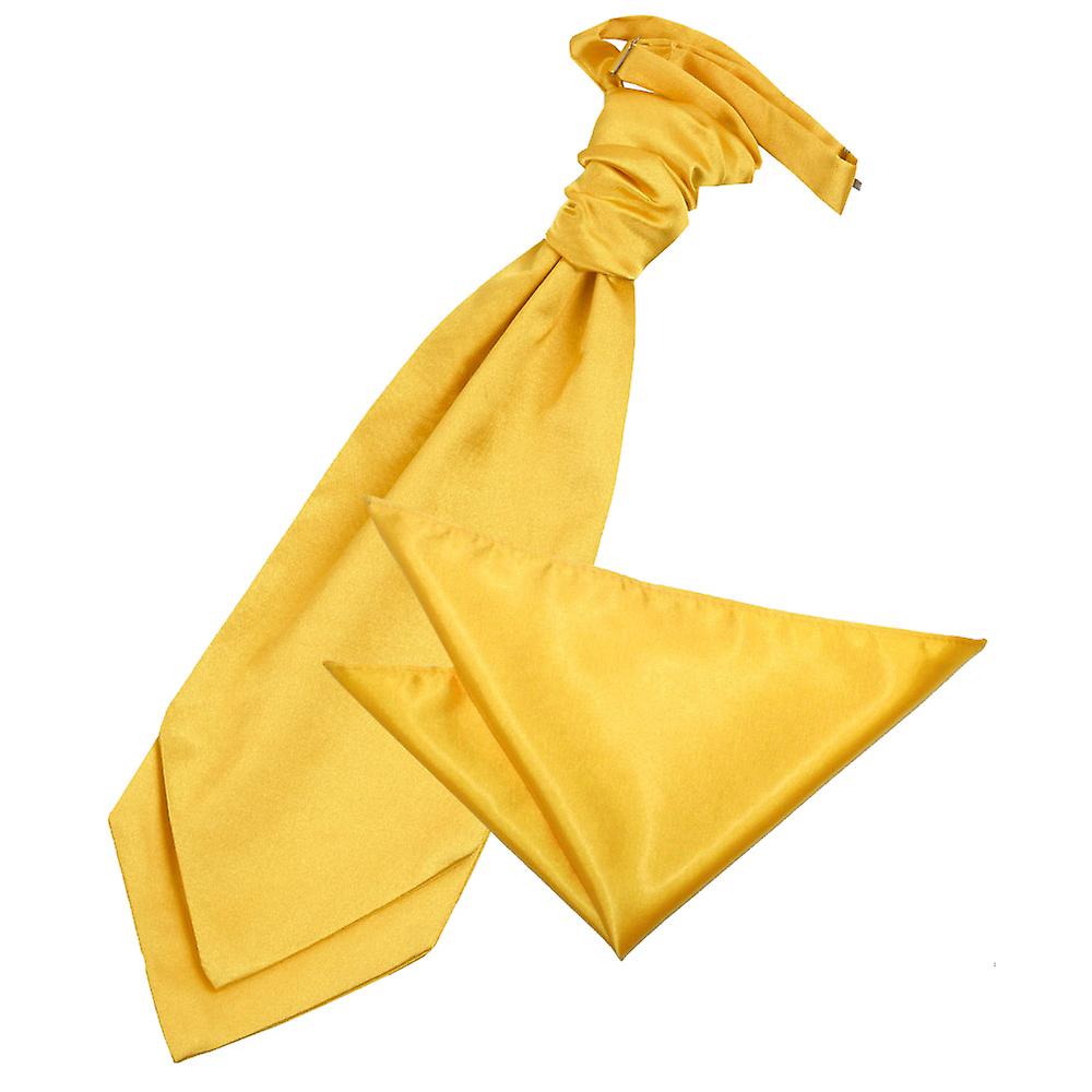 Marigold Plain Satin Wedding Cravat and Pocket Square Set