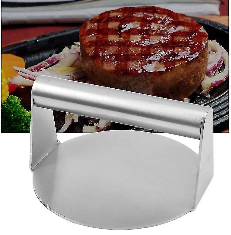 مكبس برجر بمقبض ، محطم برجر من الفولاذ المقاوم للصدأ ، مكبس همبرغر دائري غير لاصق لصينية الخبز ، طقم ملحقات صينية للطهي الشواء المسطح