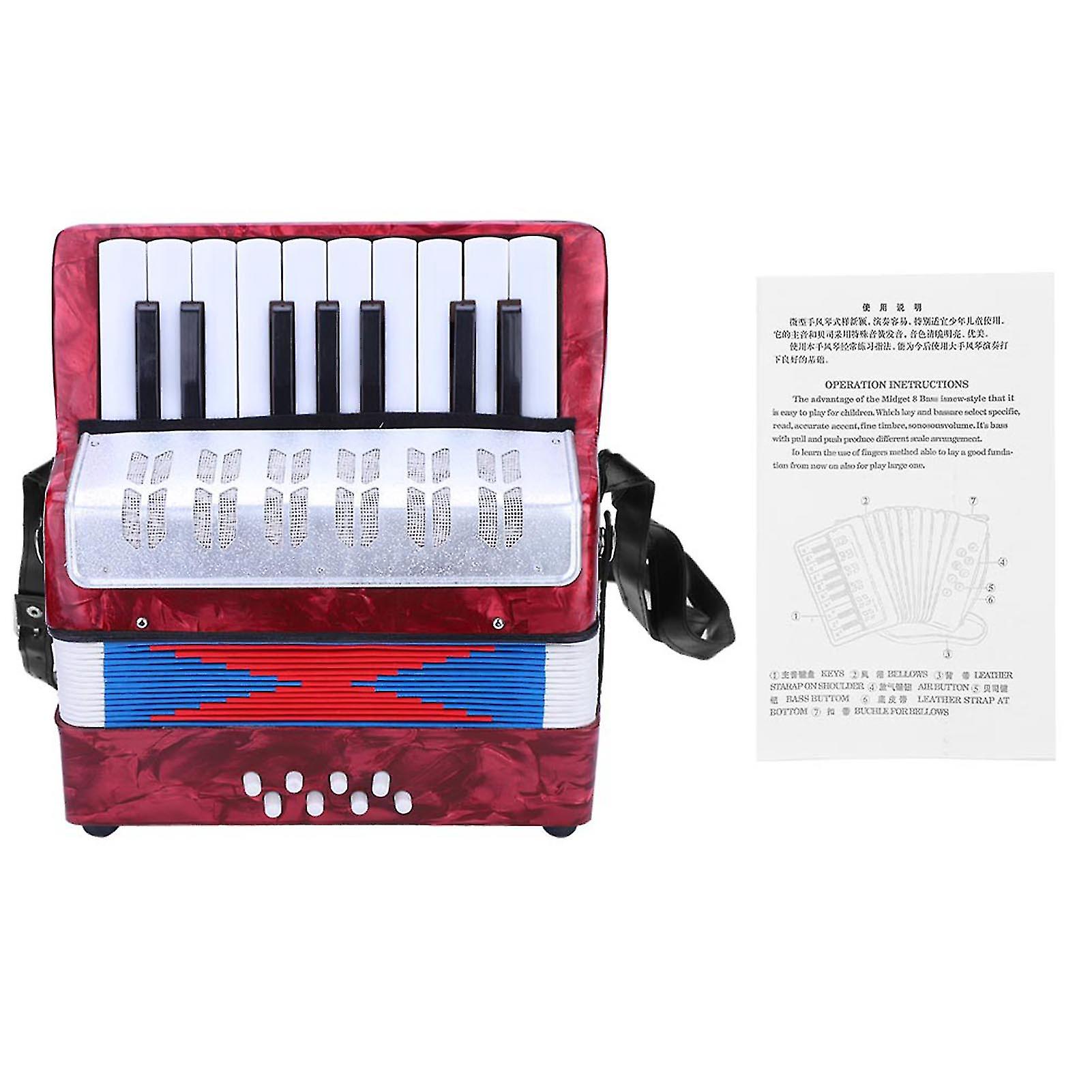 17 Key 8 Bass Piano Accordion Musical Instrument for Beginners Students (Red)