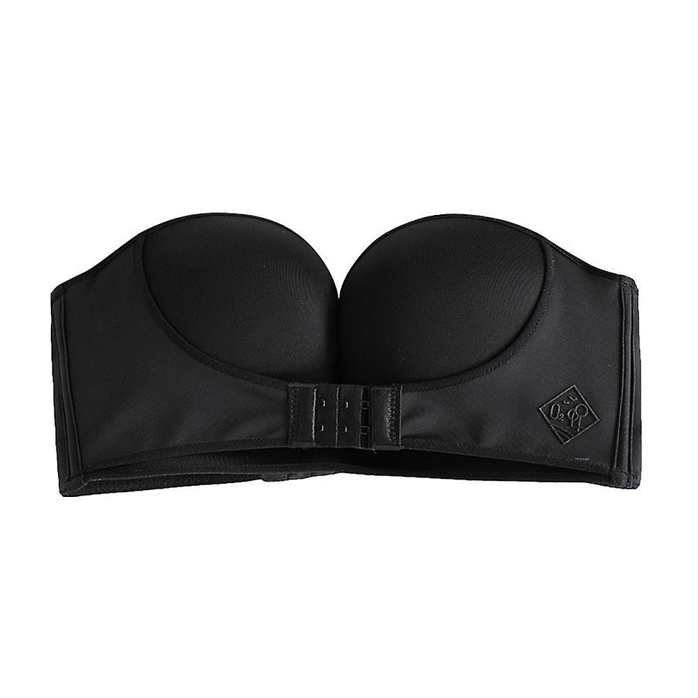 Skulder stropløs Push Up Bra, Ekstra Front Snap - Sort