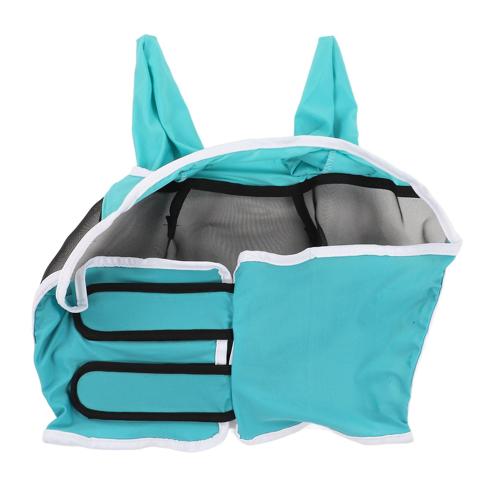 Mesh Detachable Horse Fly Mask Elastic UV Protection Detachable Breathable Horse Fly Mask with Ears for Horses Blue Green S
