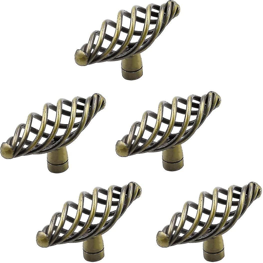 5 Pcs Antique Brass Birdcage Knobs Oval Kitchen Cabinet Drawer Hardware Pull Handles