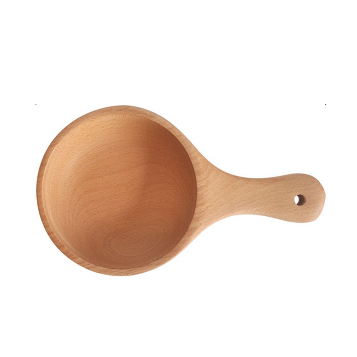 450/650ml Noodle Soup Pickle Bowl with Hanging Hole Round Portable Single Handle Wood Salad Bowl for