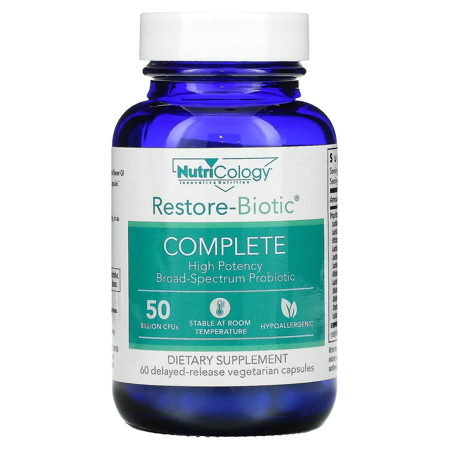 Nutricology, Restore-Biotic Complete, 50 Billion, 60 Delayed-Release Vegetarian Capsules