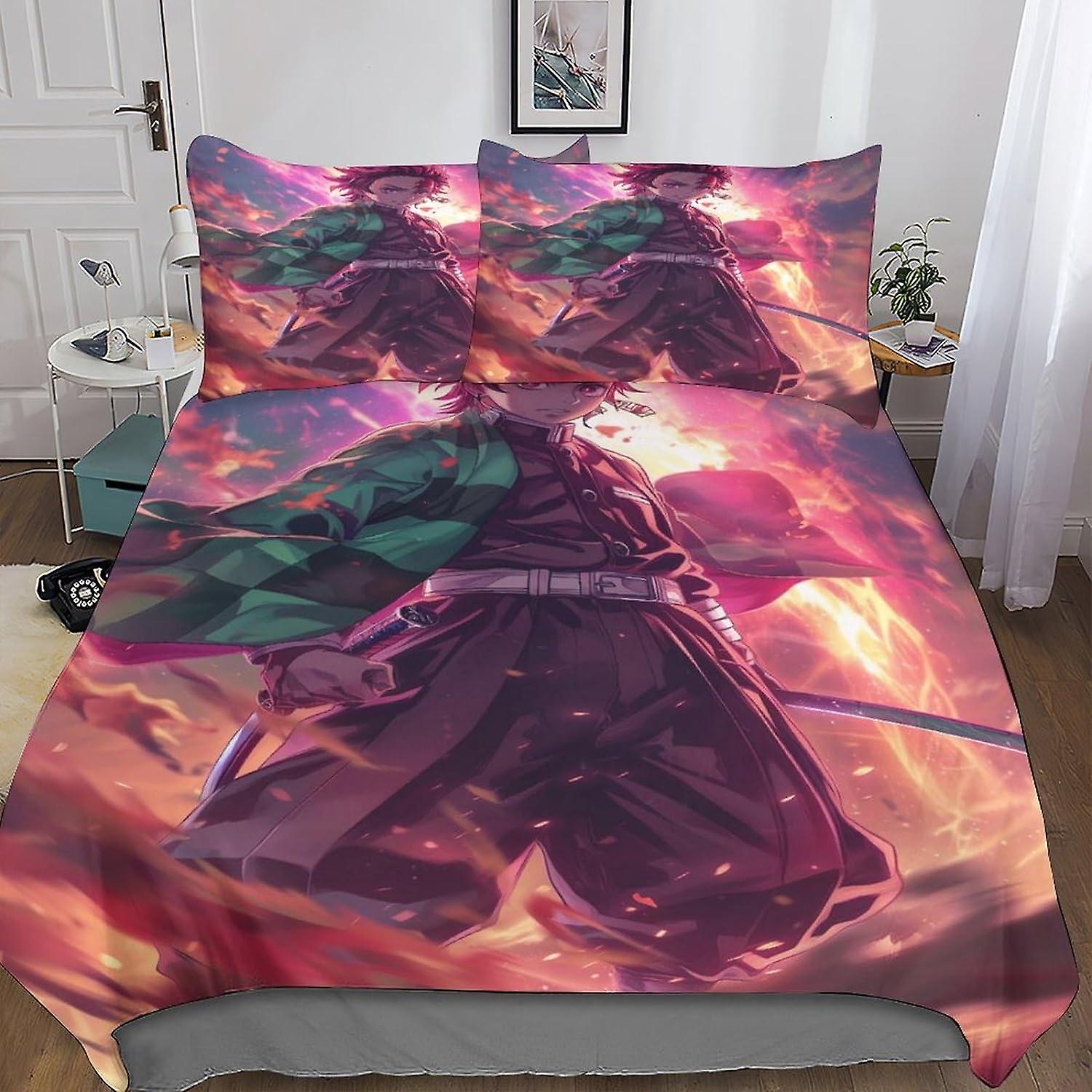 ソードアート・オンライン プレミアム羽毛布団カバーセット 隠しジッパークロージャー付き - 3Dプリントマイクロファイバー寝具、枕カバー付き3ピースアニメセット、男の子とGi用
