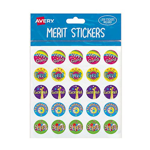 1 Captions Avery Merit Round Permanent Stickers 300 Pieces Colourful Designs