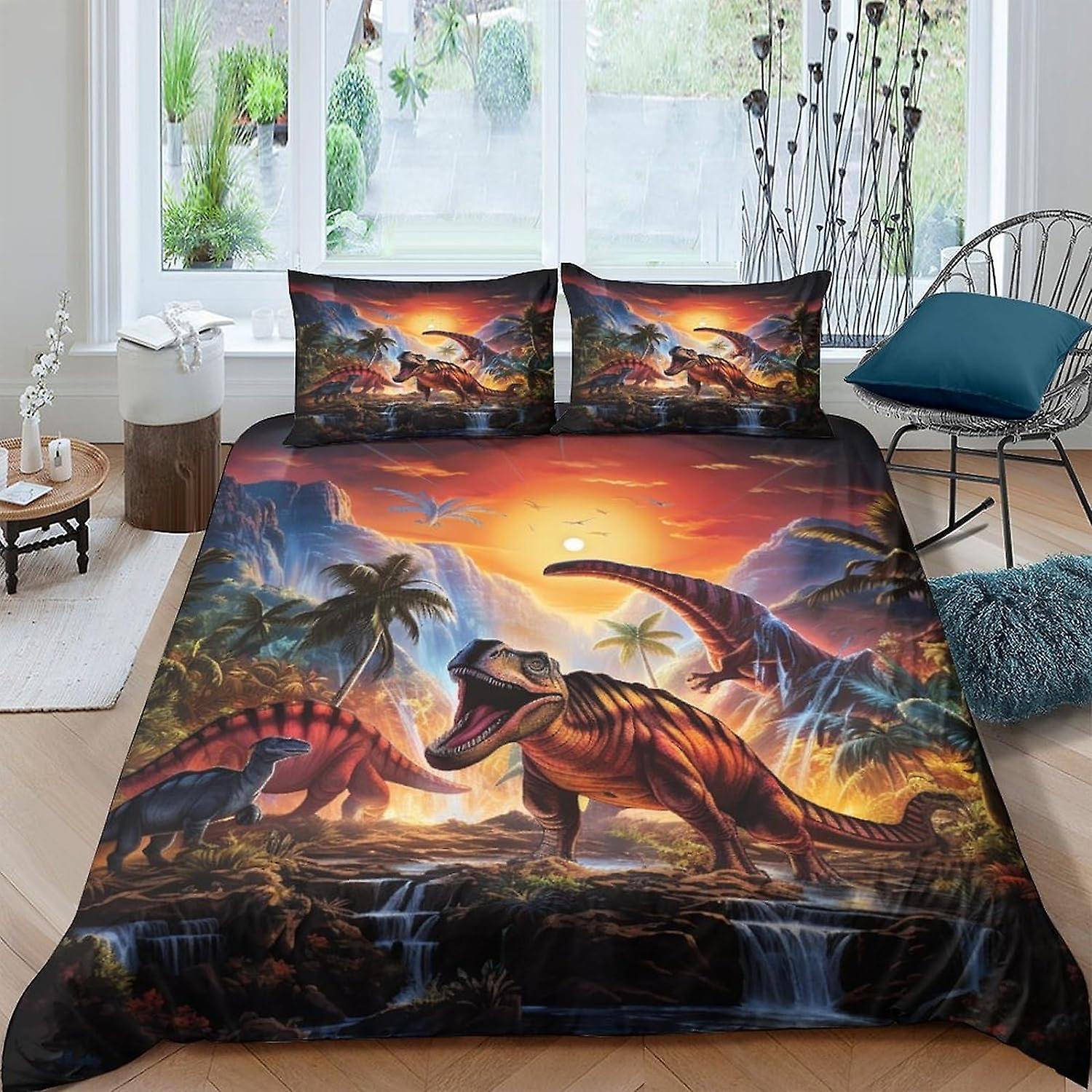VCLUST Dinosaur World Bedrukt Dekbedovertrek Set Beddengoed Set 3-delig Zachte Microvezel Reptielen Dekbedovertrek Met Kussenslopen En Ritssluiting