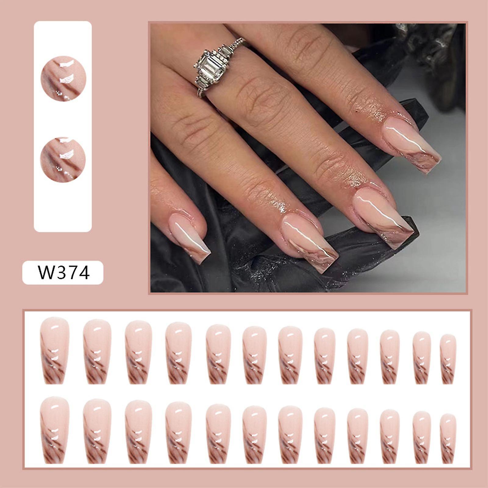 Medium Length Ballerina False Nails Smudged Color Square False Nails