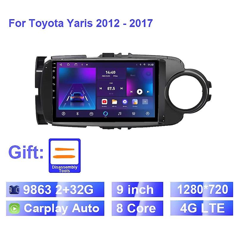 Autoradio Android 2 DIN Pour Toyota Yaris 2012-2017 – Écran Tactile 9", CarPlay/Android Auto Sans Fil, GPS, WiFi, 1Go+32Go