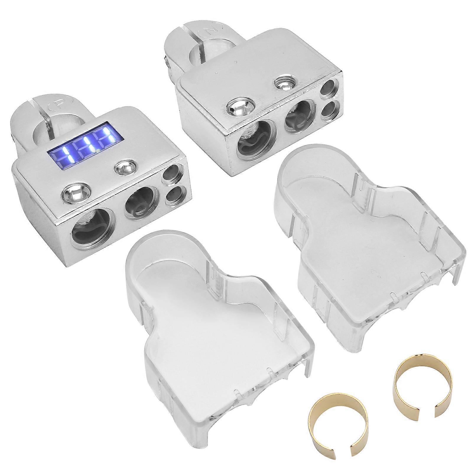Car Battery Terminal Connectors Kit with Digital Voltmeter Display Stardand 0/4/8/10 AWG GaugeSilver NO.79546