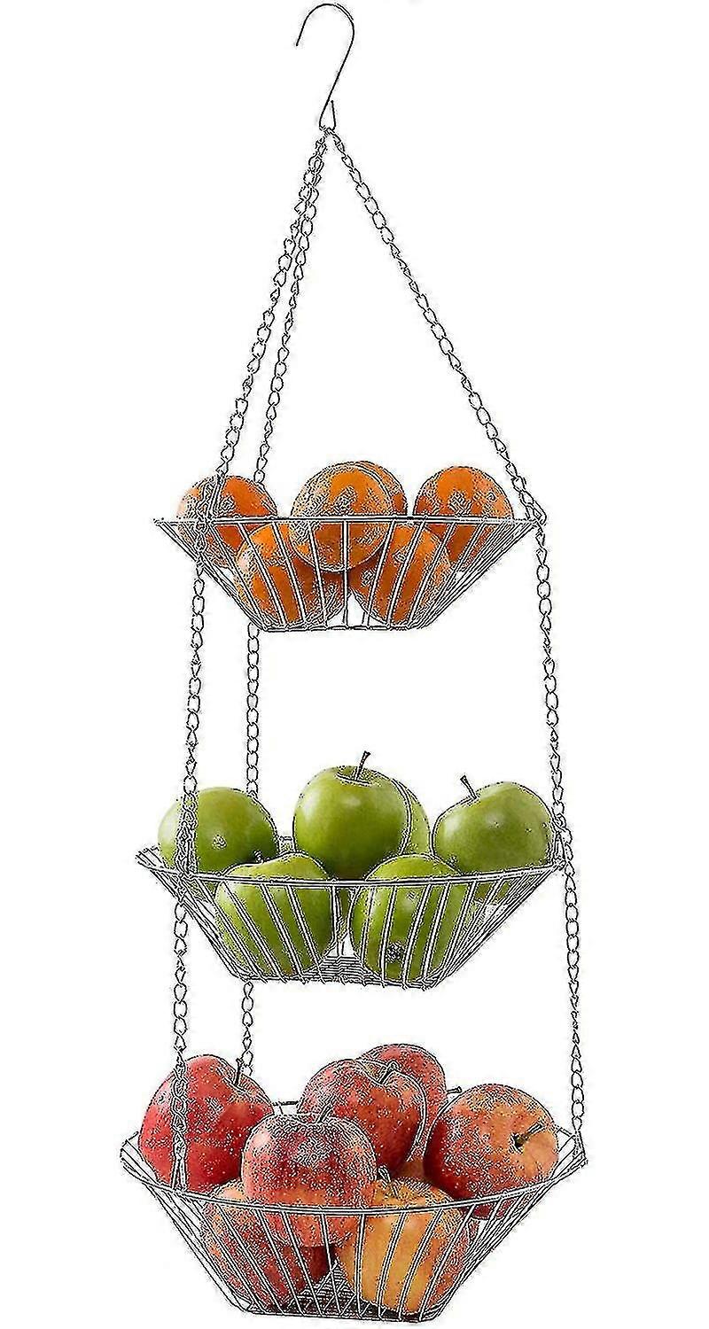 3-tier Kitchen Hanging Fruit Basket, Irona
