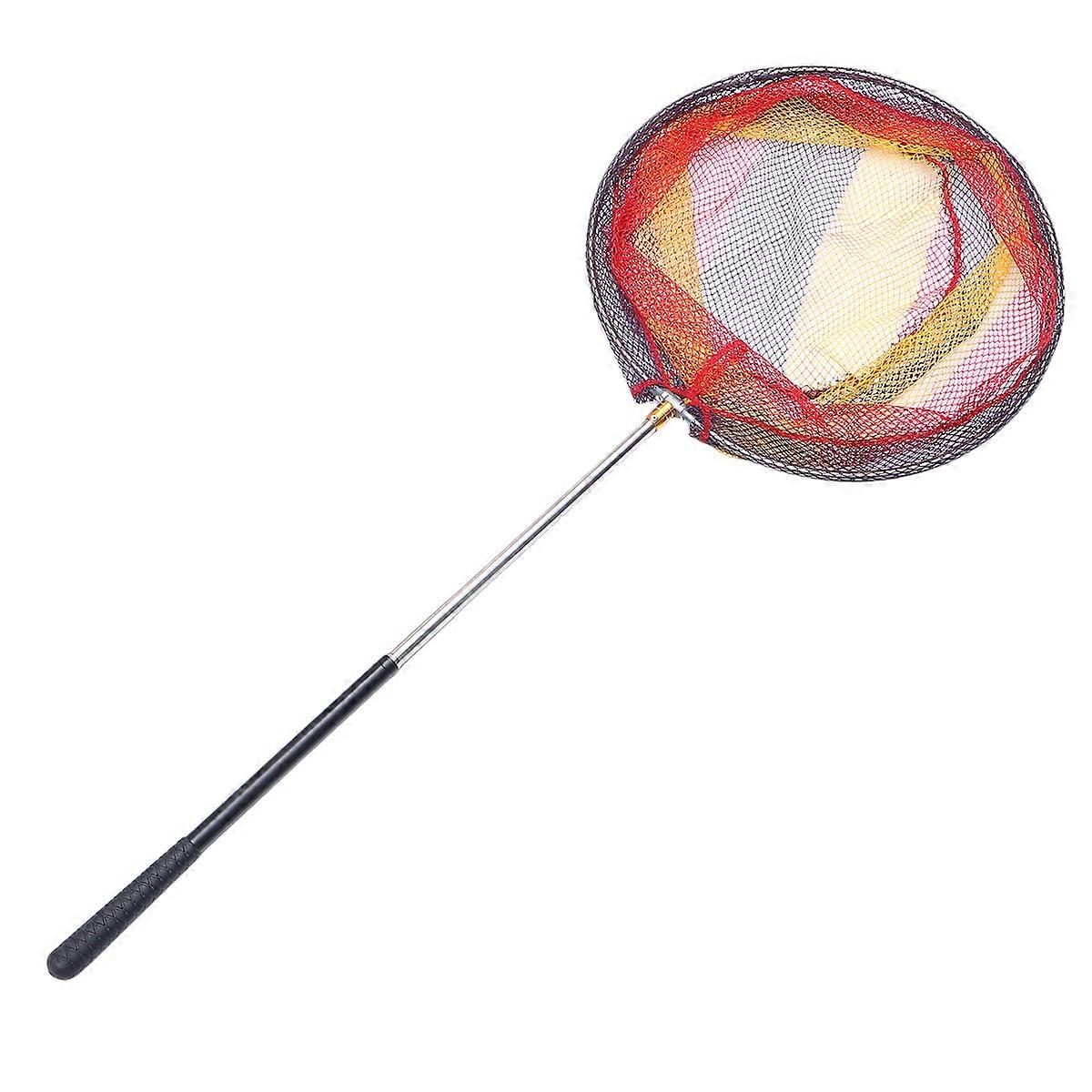 Fishing Net Pole Short Mini Spoon-Net Flexible 5 Section Stainless Steel Pole for Man Woman (Black Pole and 40cm Colorful Net)