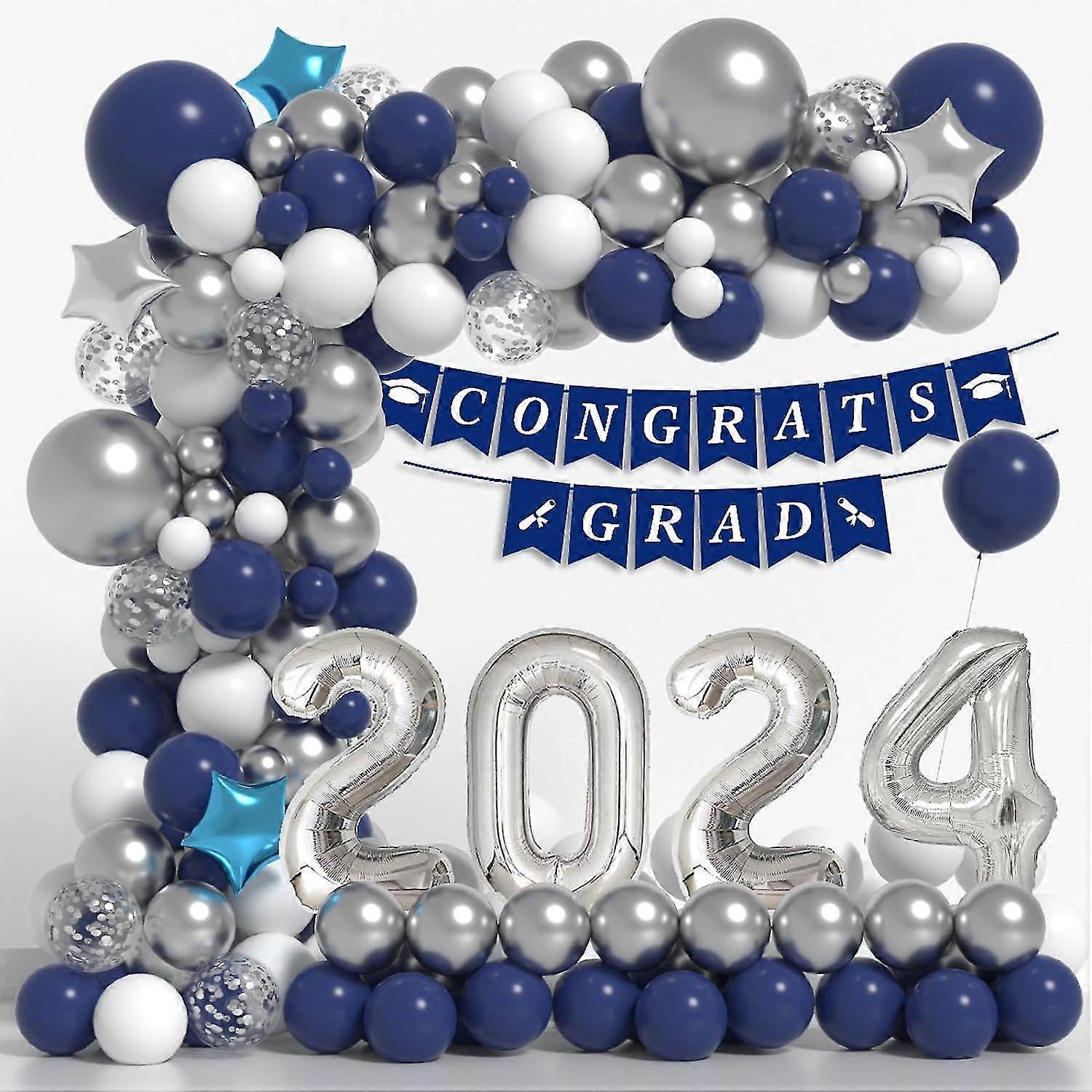 2024 Graduation Party Decorations, Navy Blue and Silver Graduation Decorations Class of 2024, 2024 Foil Balloon for College Graduation