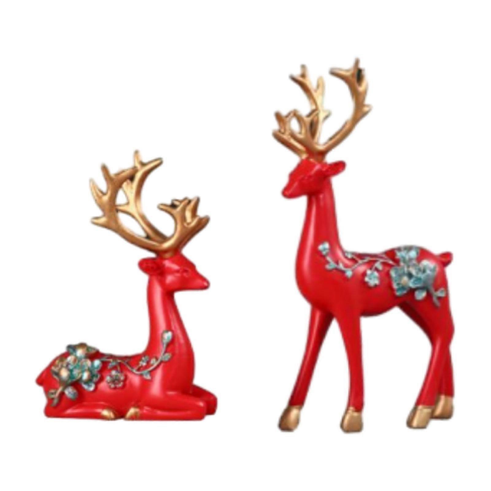 4x Reindeer Figurines Resin Ornament for Table Centerpiece Bookshelf Cabinet
