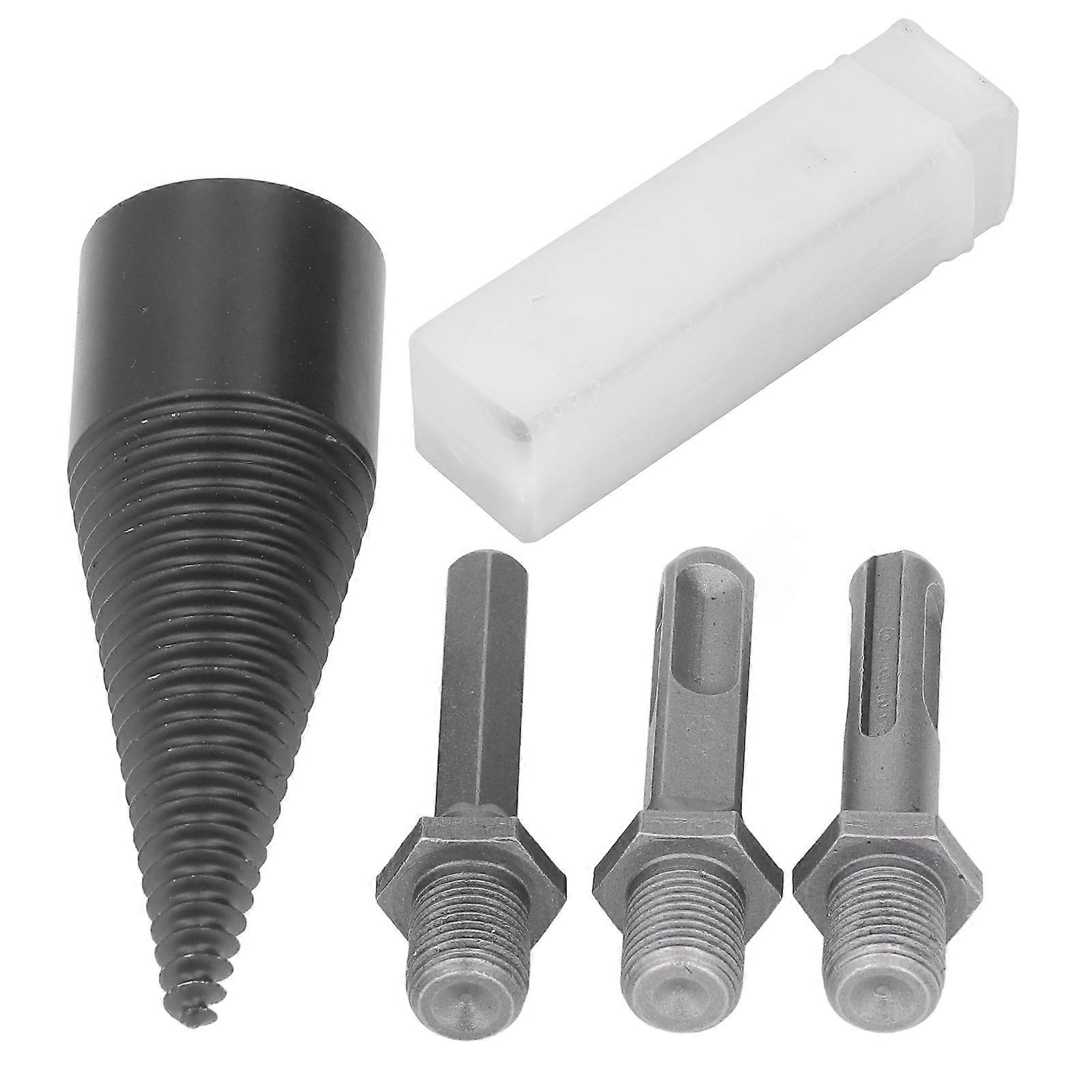 Firewood Bit Cone Wood Splitting Drill Carbon Steel Log Splitter Tool with 3Pcs Removable Shank 32mm / 1.3in