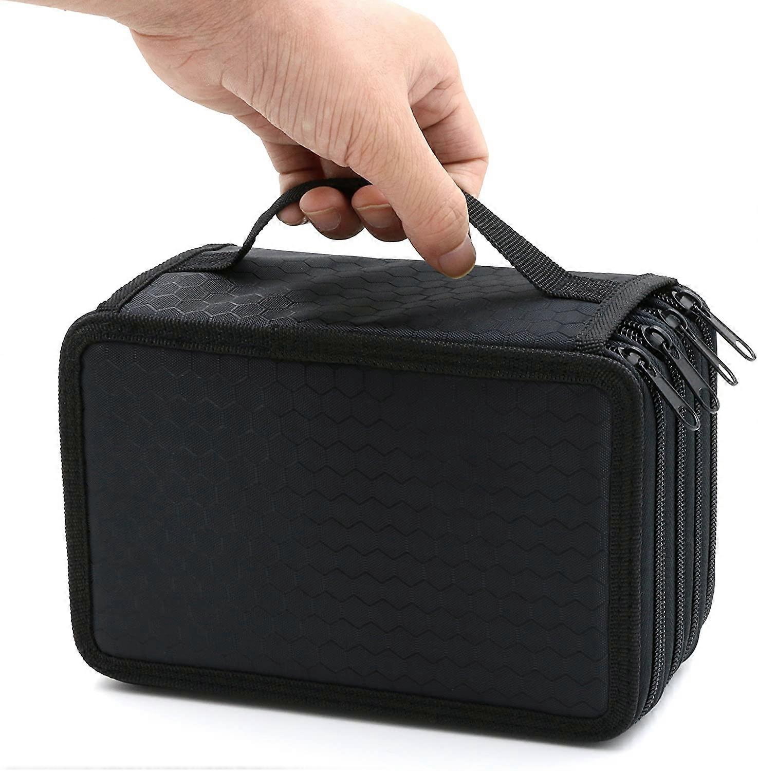 72 Slots 4-layer Zipper Pencil Case with Handle Strap, Oxford Fabric