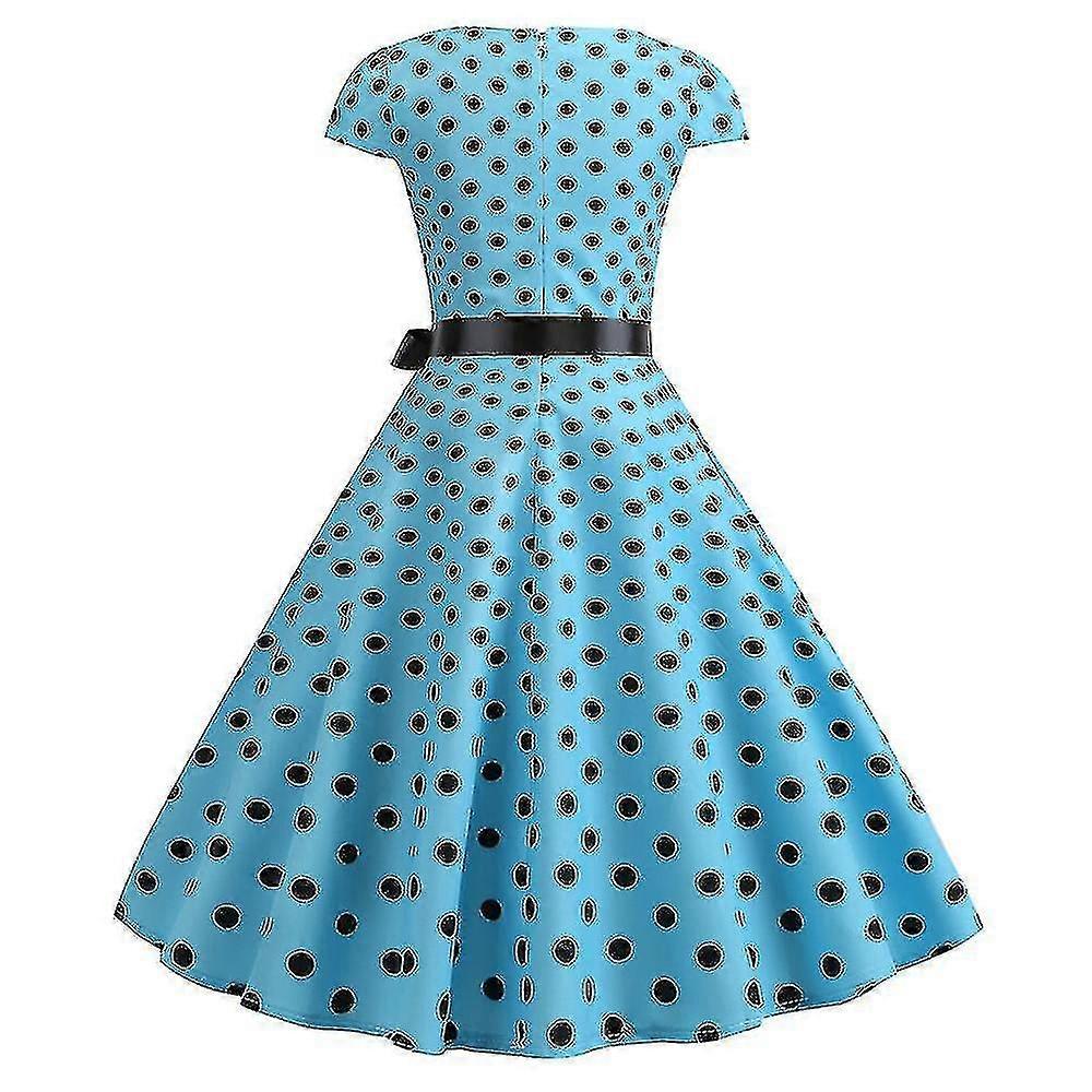 Kadın Polka Dot Hepburn Retro 50s 60s Rockabilly Akşam Partisi Salıncak Midi Elbise