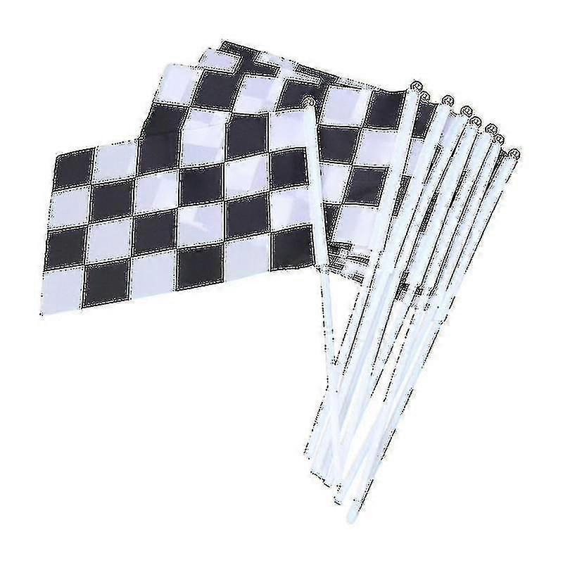25pcs Checkered Racing Polyester Flags With Stick Black And White Hand Flag 14x21cm