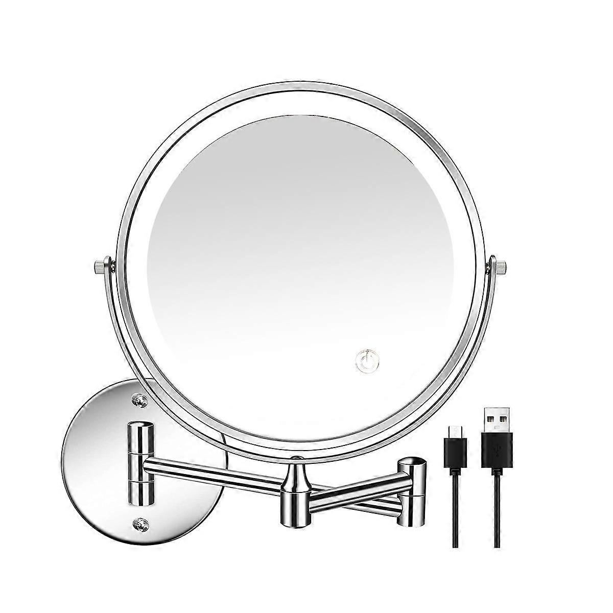 8In Chargeable Vanity/Bathroom Double Side Mirror 1X/10X Enlarge LED&3Color Temp Touch Screen 360