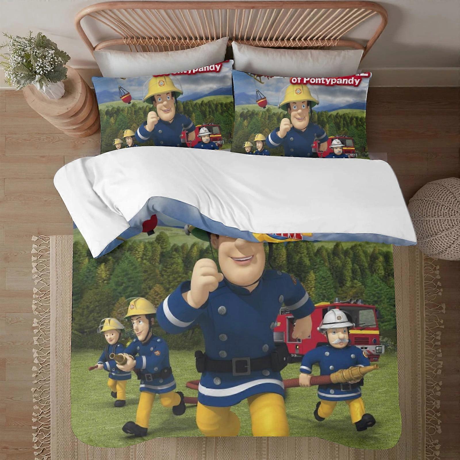 v227 Fireman Sam Soft Imprimé en 3D Housse de couette Ensemble de literie avec housse de couette L’ensemble de 3 pièces comprend 2 taies d’oreiller et 1 housse lavable en machine ol227