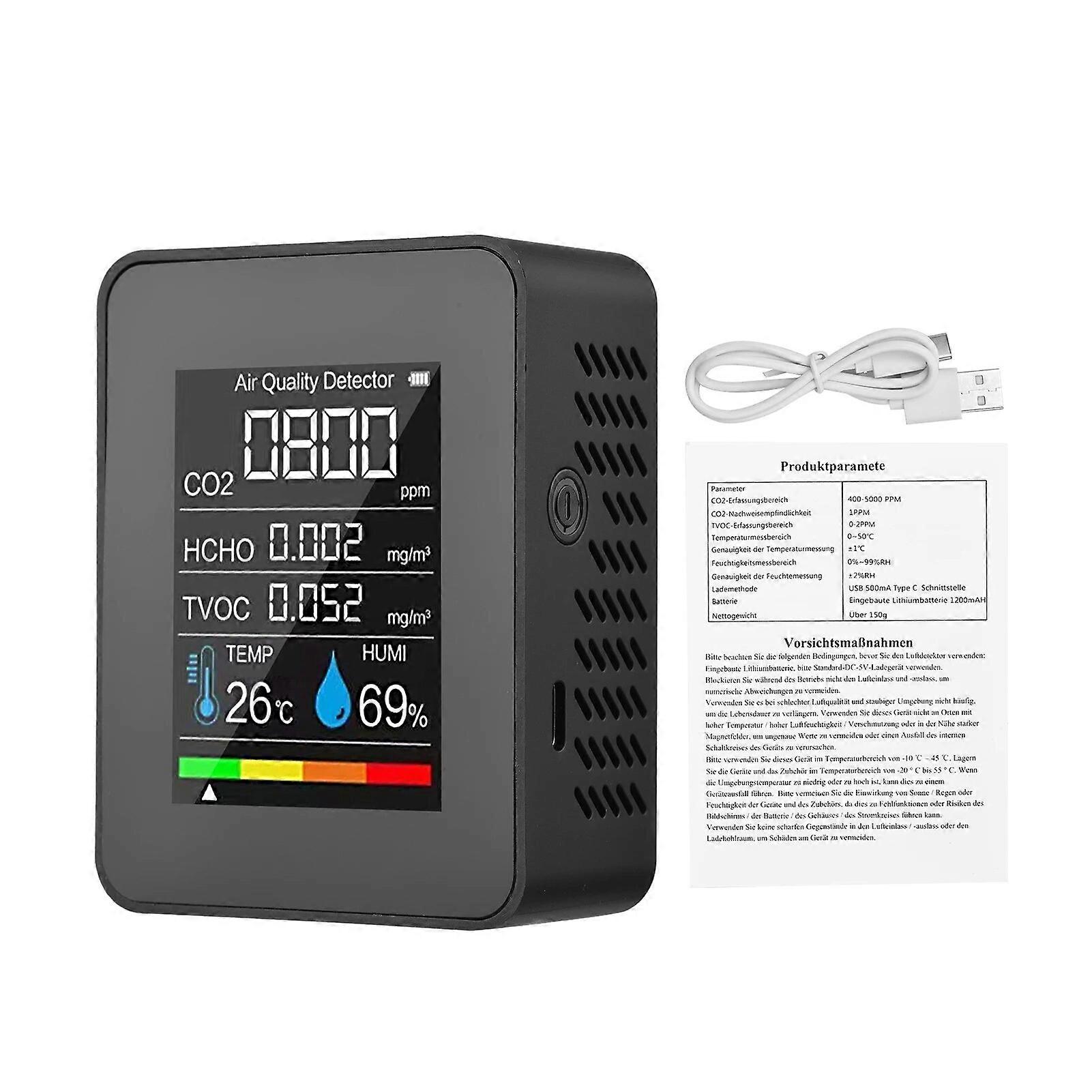 Air Quality Monitor Indoor CO2 Detector 5 in 1 Formaldehyde HCHO TVOC Tester LCD Temperature Humidity Tester CO2 Alarm Meter