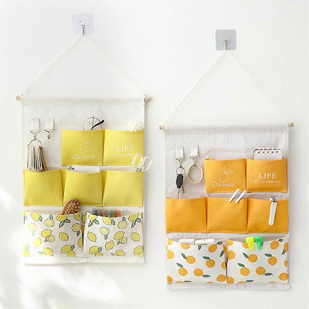 Wall Hanging Storage Bag Cotton Linen Organizer with 3 Pockets for Kids Room