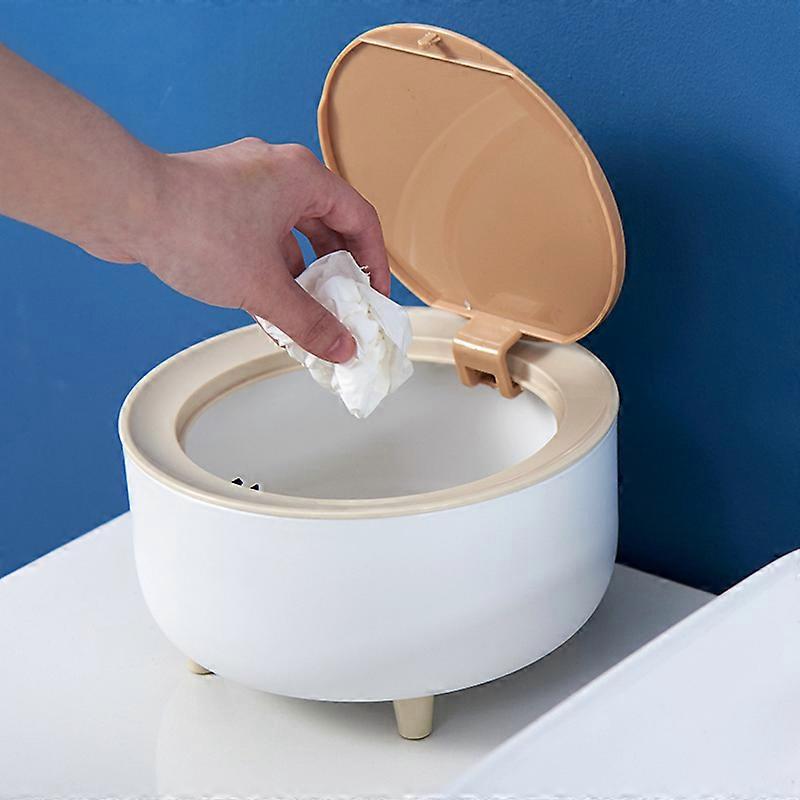 7L Desktop Trash Can Press to Open Large Diameter Capacity Trash with Lid Mini Tiny Office