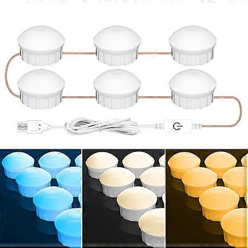 6 LEDs Cosmetic Room Bathroom Mirror Front Light USB Three-Color Dimming Light
