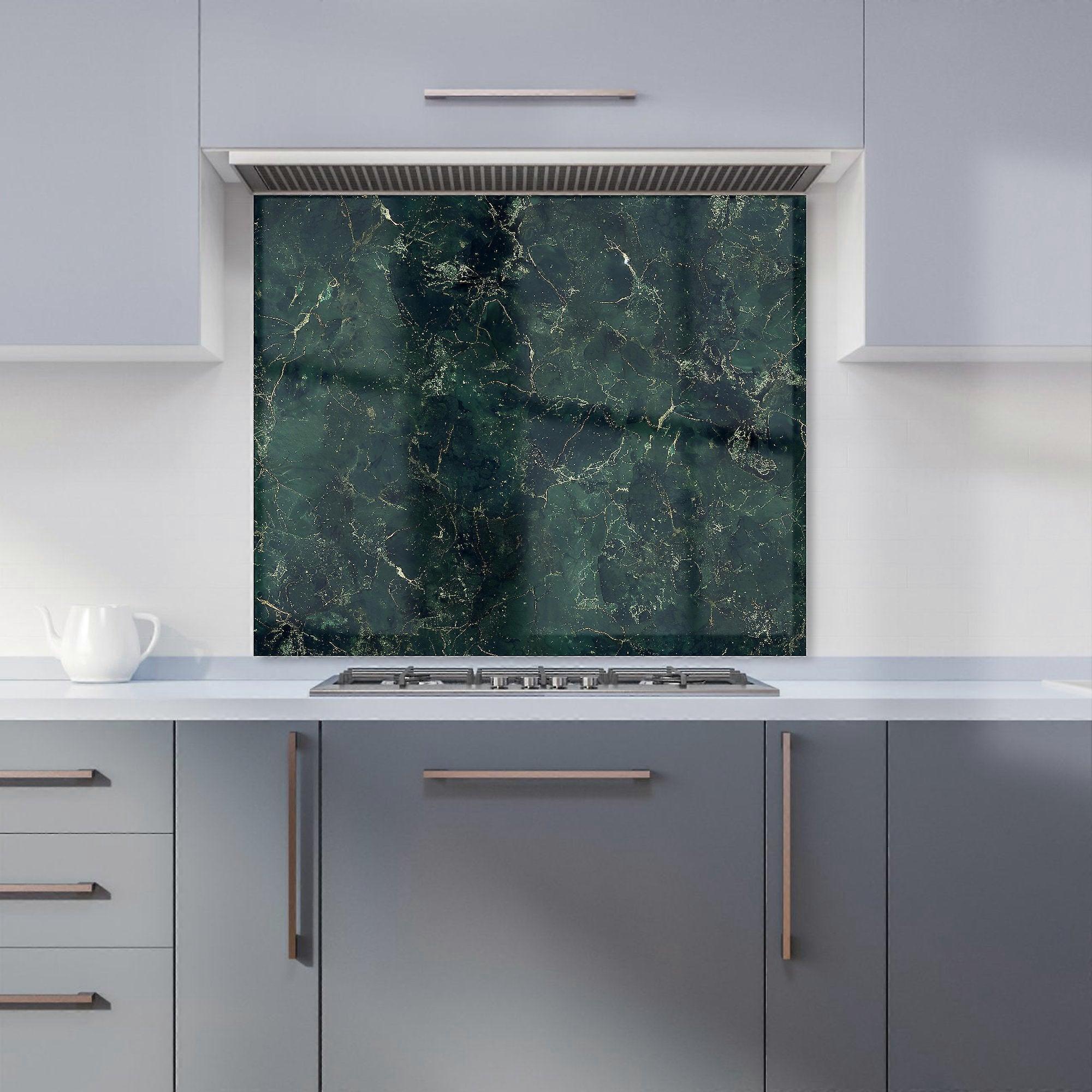 Deep Green Quartz Effect Kitchen Splashback