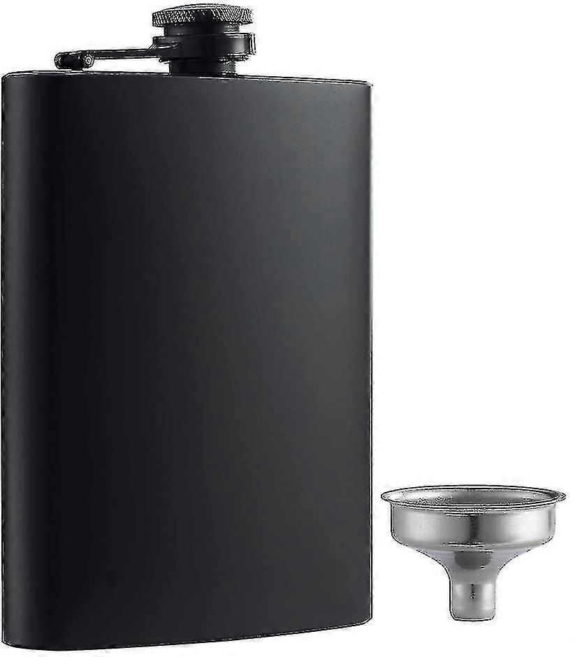Hip Flask For Liquor Matte Black 8 Oz Stainless Steel Leakproof With Funnel, Great Gift Idea Flask