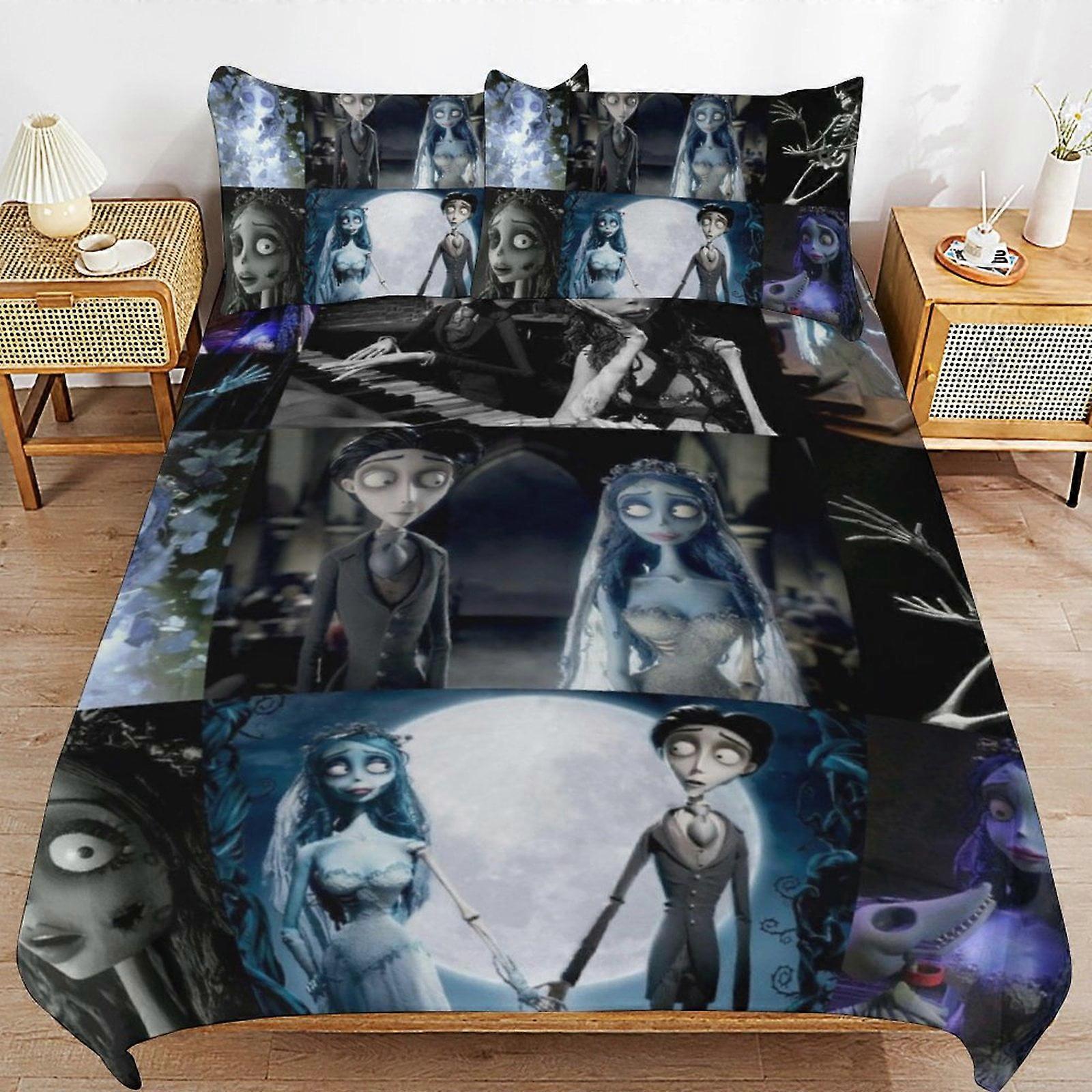 a1636 Corpse Bride påslakanset, 3-delat sängkläder 86x70" Dubbelsidig utskrift dekorativt täcke överdragsset (1 påslakan + 2 kuddshams)"